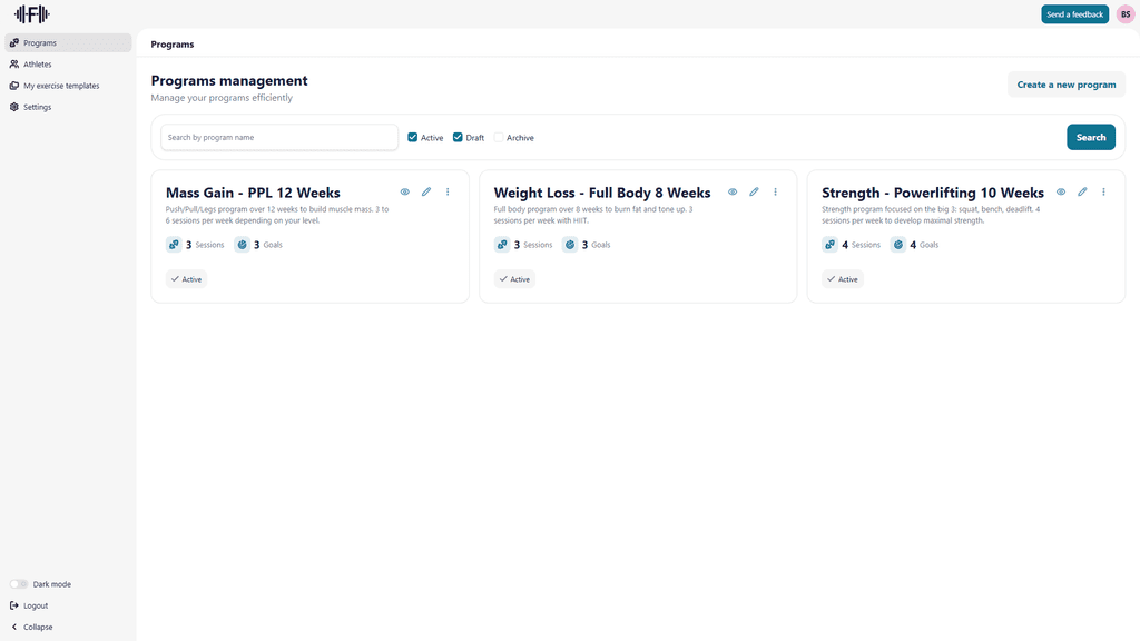 Screenshot of the Fitimyze dashboard