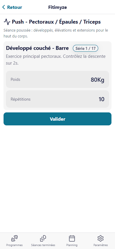 Execution de l'entraînement