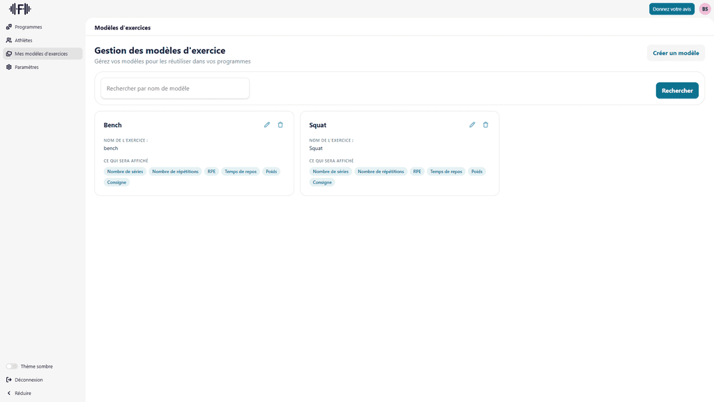 Modèles d'exercices
